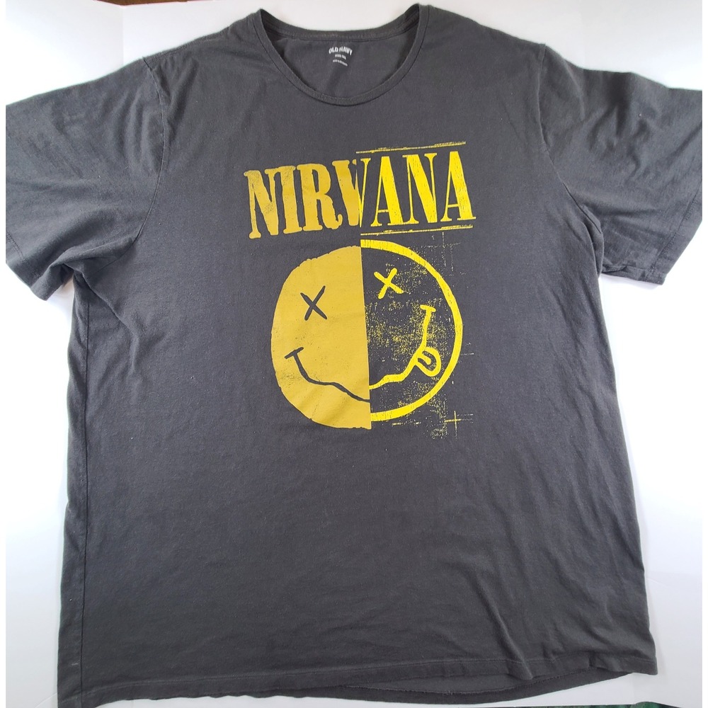 Nirvana Smiley Face Old Navy Tee‎ 4XL Tall Grunge Rock Alternative Punk Music